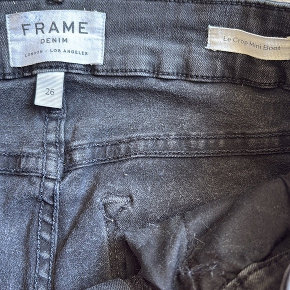 Frame Denim Le Crop Mini Boot Shredded Fringe Raw Hem Mid Rise Jeans in Fox Park - Picture 3 of 5